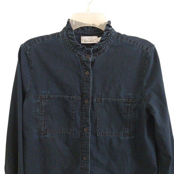 & Other Stories Denim Button Down Ruffle Shirt Top Like New Size 6 Dark Wash - Picture 2 of 9